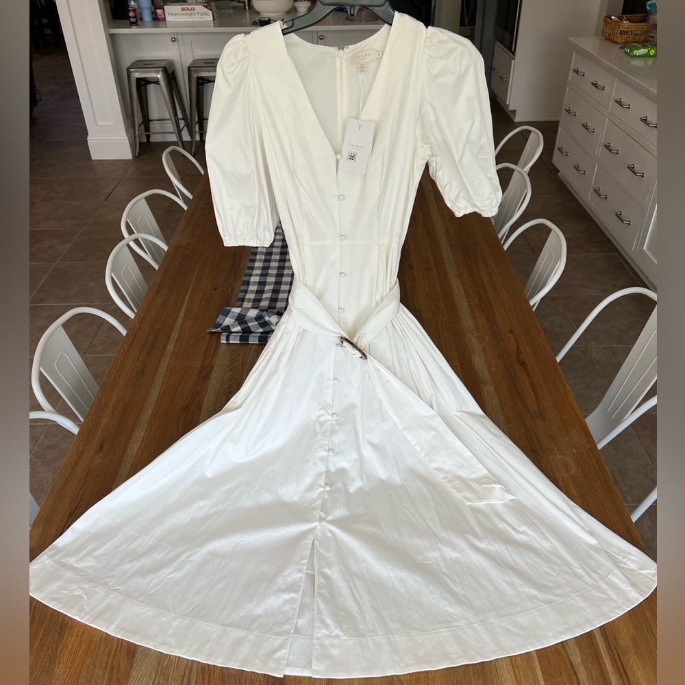 Ted Baker Popppyy Button Down Puff Sleeve White Dress